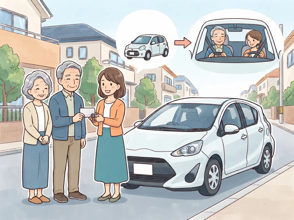 親子でこれからの車の持ち方を相談するイメージ