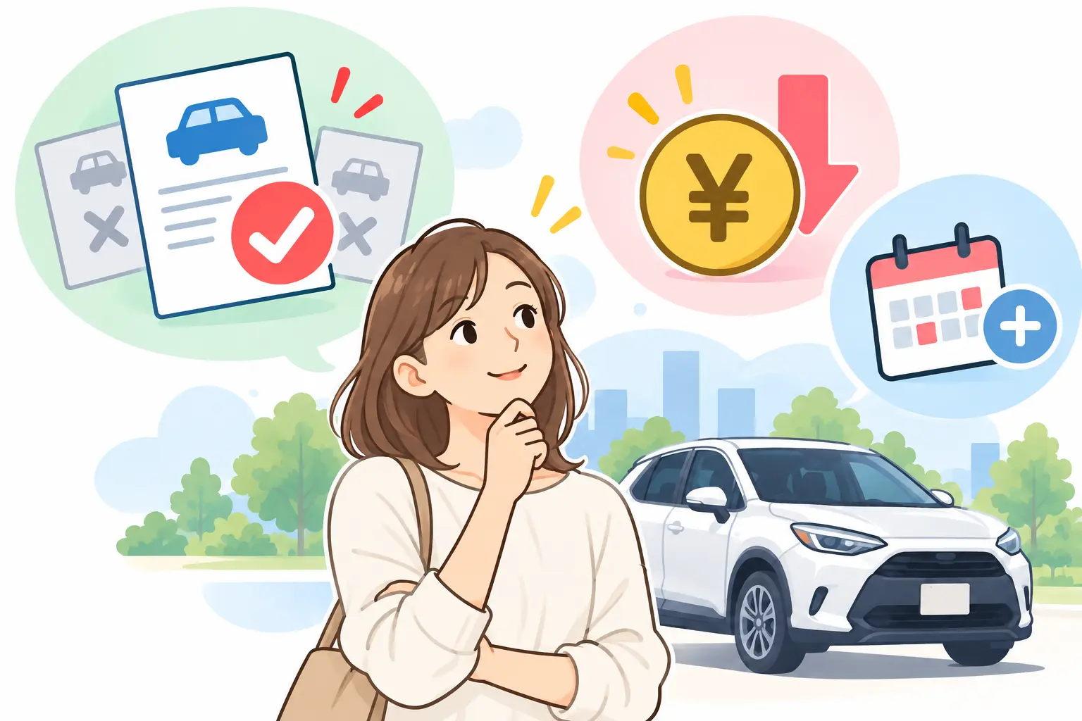 審査の通過と月々の支払いを考えてカーリースを選ぶイメージ