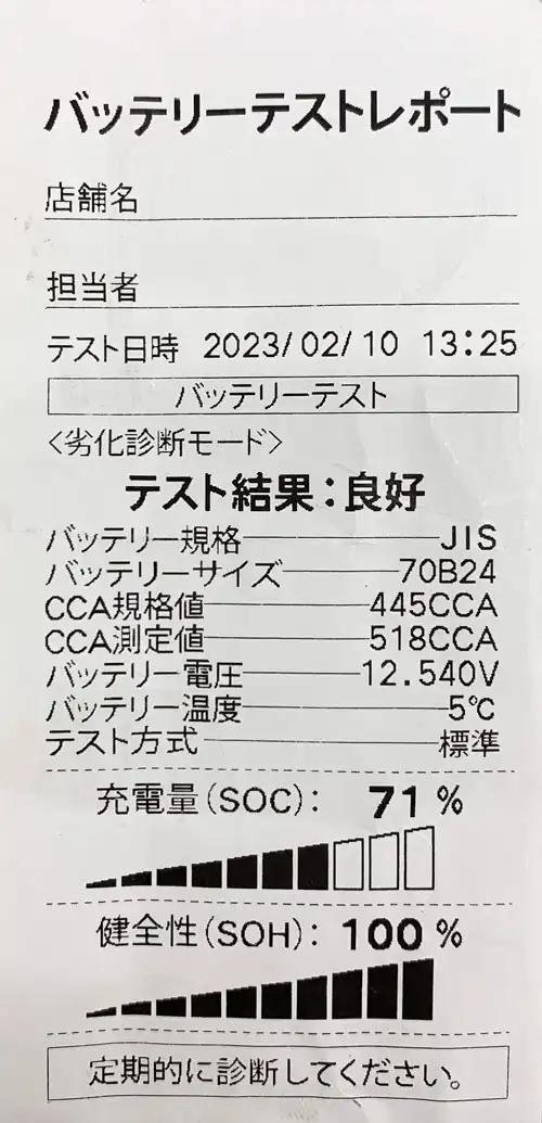 バッテリー診断の結果