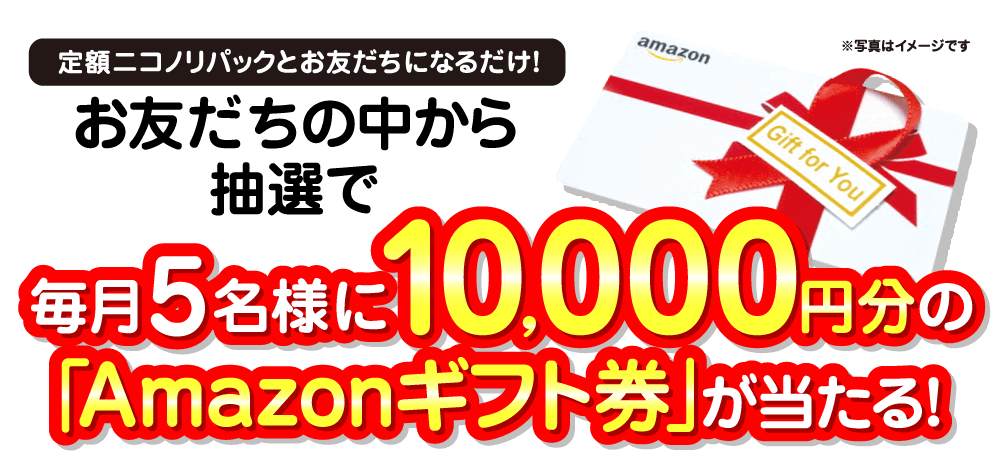 「ニコノリとお友だちになるだけ！お友だちの中から抽選で毎月5名様に10,000円分のAmazonギフト券が当たる!!