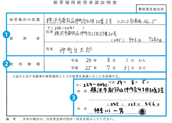 自動車保管場所証明申請書の書き方